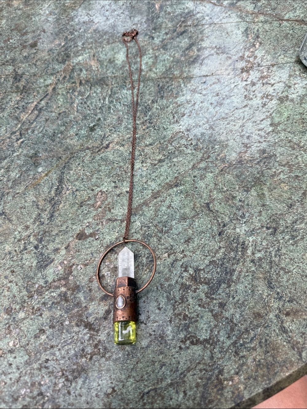 Copper tone Crystal Pendant Necklace with Joy Young Living essential oil.